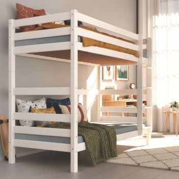 Etagenbett Stockbett Doppelstockbett Kinderbett LARS Weiß lackiert Buche Massiv Vollholz. F&uuml;r Kinder und Erwachsene. 