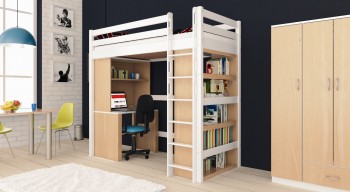 Hochbett HOLGER Weiß lackiert Buche massiv Vollholz 90x200