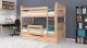 Etagenbett / Stockbett SVEN inkl. Bettkasten und Rausfallschutz. Natur lackiert - Buche Massiv Vollholz 
