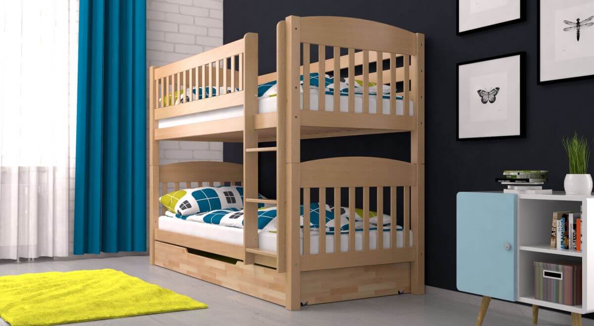Etagenbett / Stockbett ELIOTT inkl. Bettkasten Natur klar lackiert Buche Massiv Vollholz Natur klar lackiert