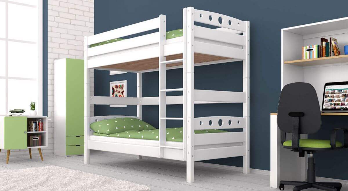 Etagenbett / Stockbett LARS weiß lackiert Vollholz