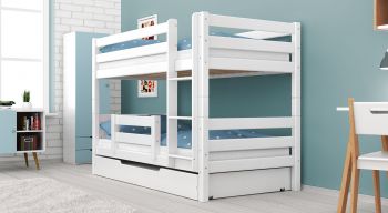 Etagenbett / Stockbett RICKY inkl. Bettkasten und Rausfallschutz. Buche Massiv Vollholz 