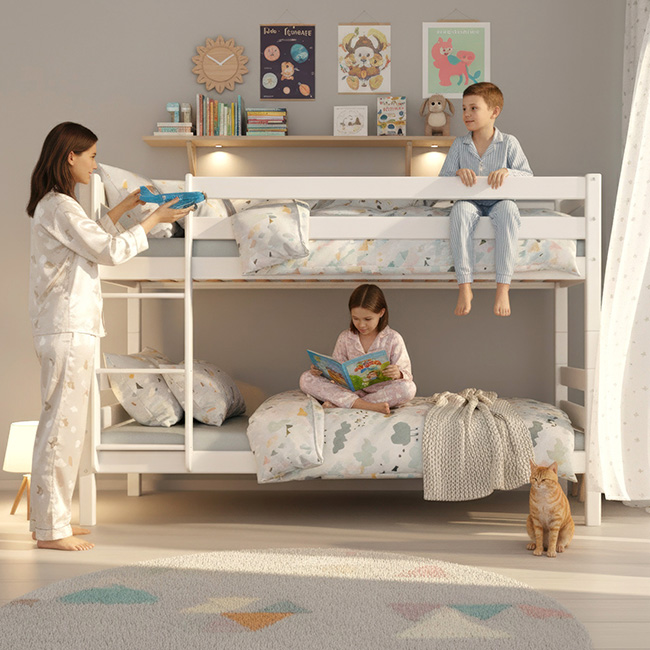 Etagenbett Stockbett Kinderbett RICKY Buche Massiv Vollholz Teilbar