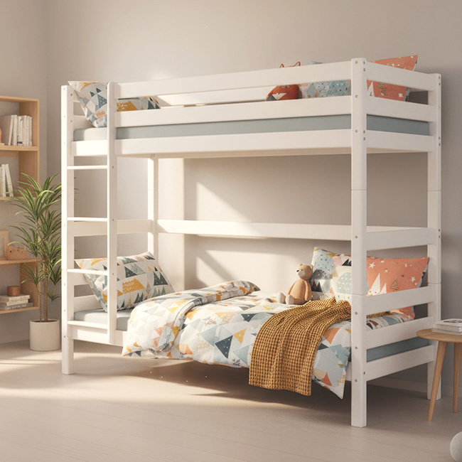 Etagenbett Stockbett Kinderbett Doppelstockbett LARS Buche Massiv Vollholz Teilbar Weiss lackiert. Für Kinder und Erwachsene. Sehr Stabil. Ideal für Wohnheime, Studentenheime, Jugendherberge, Hostels und Hotels.